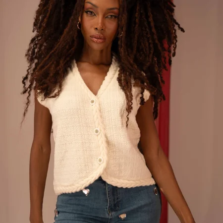 Blusa con Escote en V de Color Blanco Talla Unica