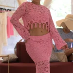 Set de Falta en Crochette Color Rosado Talla Unica